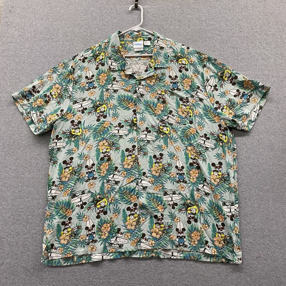 Disney Mickey Mouse Hawaiian Camp Shirt 3XL Rayon Tropical Surf Board Surfing